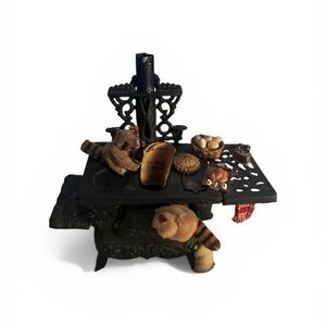 Vintage crescent Mini Toy, Black Cast-Iron Stove & Music box, made in Taiwan